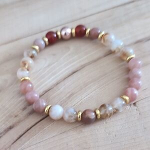 Pink and Gold Beaded Stretch Bracelet - Women